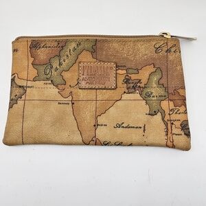 Vintage Alviero Martini 1a Classe Geo Map Small Clutch Bag Zipper Italy
